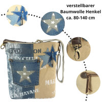 Sunsa Vintage Umhängetasche aus Upcycling Jeans & Canvas. Damen Crossbody Bag