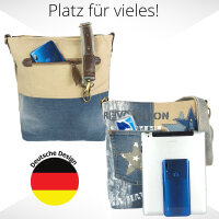 Sunsa Vintage Umhängetasche aus Upcycling Jeans & Canvas. Damen Crossbody Bag