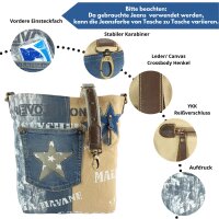 Sunsa Vintage Umhängetasche aus Upcycling Jeans & Canvas. Damen Crossbody Bag
