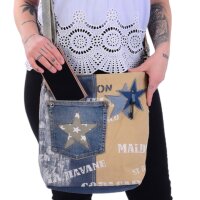 Sunsa Vintage Umhängetasche aus Upcycling Jeans & Canvas. Damen Crossbody Bag