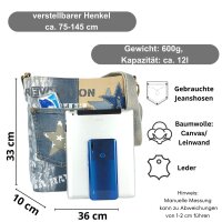 Sunsa Vintage Umhängetasche aus Upcycling Jeans & Canvas. Damen Crossbody Bag