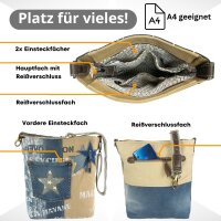 Sunsa Vintage Umhängetasche aus Upcycling Jeans & Canvas. Damen Crossbody Bag