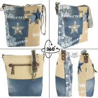 Sunsa Vintage Umhängetasche aus Upcycling Jeans & Canvas. Damen Crossbody Bag