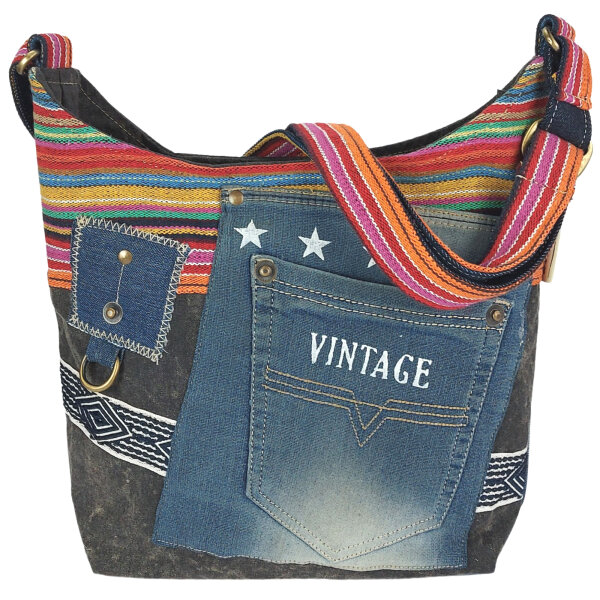 Sunsa Umhängetasche aus Jeansstoff & Canvas. Crossbody Hobo Tasche