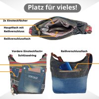 Sunsa Umhängetasche aus Upcycling Jeans & Canvas. Crossbody Hobo Tasche