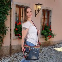 Sunsa Umhängetasche aus Upcycling Jeans & Canvas. Crossbody Hobo Tasche