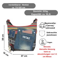 Sunsa Umhängetasche aus Upcycling Jeans & Canvas. Crossbody Hobo Tasche