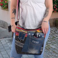 Sunsa Umhängetasche aus Upcycling Jeans & Canvas. Crossbody Hobo Tasche