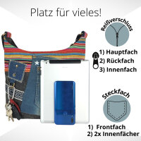 Sunsa Umhängetasche aus Upcycling Jeans & Canvas. Crossbody Hobo Tasche