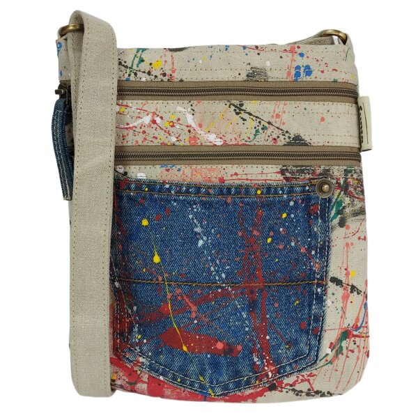 Sunsa kleine Umhängetasche, Canvas Crossbody Bag. Schultertasche mit Abstrakt Kunst Design