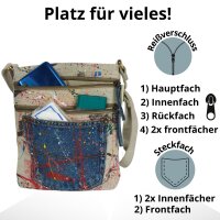 Sunsa kleine Umhängetasche, Canvas Crossbody Bag. Schultertasche mit Abstrakt Kunst Design