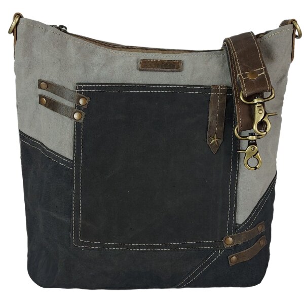 Sunsa Damentasche Canvas Umhängetasche grau/ schwarz Schultertasche Damentasche