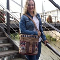 Sunsa gemusterte Umhängetasche aus Webstoff, Schultertasche mit vielen Fächern