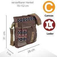 Sunsa gemusterte Umhängetasche aus Webstoff, Schultertasche mit vielen Fächern