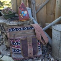 Sunsa gemusterte Umhängetasche aus Webstoff, Schultertasche mit vielen Fächern