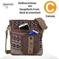Sunsa gemusterte Umhängetasche aus Webstoff, Schultertasche mit vielen Fächern
