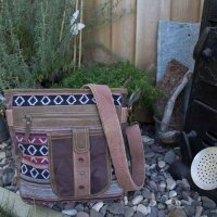 Sunsa gemusterte Umhängetasche aus Webstoff, Schultertasche mit vielen Fächern