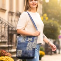 Sunsa Damen Umhängetasche in Patchwork Design. Crossbody aus Canvas & Jeansstoff
