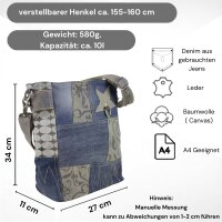 Sunsa Damen Umhängetasche in Patchwork Design. Crossbody aus Canvas & Jeansstoff