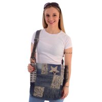 Sunsa Damen Umhängetasche in Patchwork Design. Crossbody aus Canvas & Jeansstoff