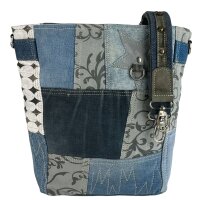 Sunsa Damen Umhängetasche in Patchwork Design. Crossbody aus Canvas & Upcycling Jeans