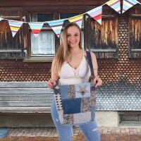 Sunsa Damen Umhängetasche in Patchwork Design. Crossbody aus Canvas & Upcycling Jeans