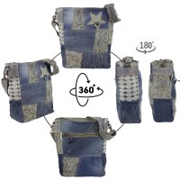 Sunsa Damen Umhängetasche in Patchwork Design. Crossbody aus Canvas & Upcycling Jeans