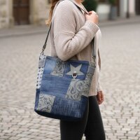 Sunsa Damen Umhängetasche in Patchwork Design. Crossbody aus Canvas & Upcycling Jeans