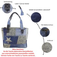 Sunsa Damenhandtasche aus Jeansstoff & graue Canvas. Shopper in Patchwork Design