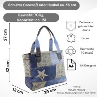 Sunsa Damenhandtasche aus Jeansstoff & graue Canvas. Shopper in Patchwork Design