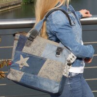 Sunsa Damenhandtasche aus Jeansstoff & graue Canvas. Shopper in Patchwork Design