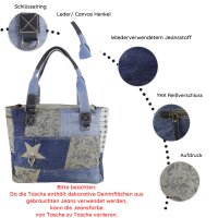 Sunsa Damenhandtasche aus Upcycling Jeans & graue Canvas. Shopper in Patchwork Design
