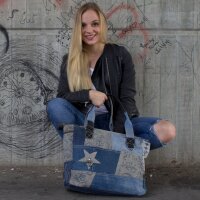 Sunsa Damenhandtasche aus Upcycling Jeans & graue Canvas. Shopper in Patchwork Design