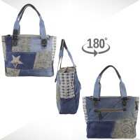 Sunsa Damenhandtasche aus Upcycling Jeans & graue Canvas. Shopper in Patchwork Design