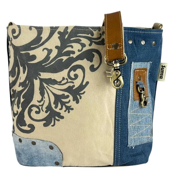 Sunsa Umhängetasche aus Upcycling Jeans & Canvas. Crossbody mit Mandala Motiv