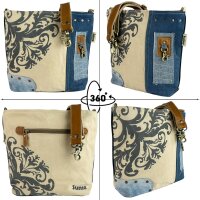 Sunsa Umhängetasche aus Upcycling Jeans & Canvas. Crossbody mit Mandala Motiv