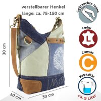 Sunsa Umhängetasche aus recycelter Jeans & Canvas. Nachhaltige Crossbody Tasche