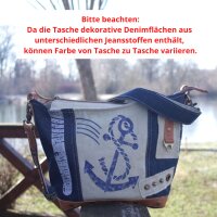 Sunsa Damen Canvas Tasche Umhängetasche stone washed Jeans Schultertasche Maritim blau Anker