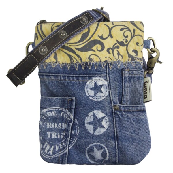 Sunsa kleine Umhängetasche aus Upcycling Jeans & Canvas Mini Jeanstasche