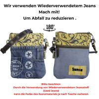 Sunsa kleine Umhängetasche aus Upcycling Jeans & Canvas Mini Jeanstasche