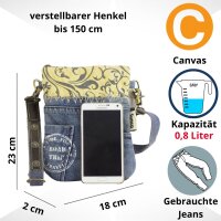 Sunsa kleine Umhängetasche aus Upcycling Jeans & Canvas Mini Jeanstasche
