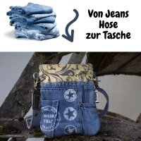 Sunsa kleine Umhängetasche aus Upcycling Jeans & Canvas Mini Jeanstasche
