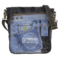 Sunsa Messenger Umhängetasche aus recycelter Jeans und schwarzem Canvas. Nachhaltige Tasche