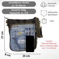 Sunsa Messenger Umhängetasche aus Upcycling Jeans und schwarzem Canvas. Tasche