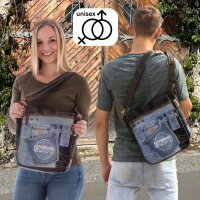 Sunsa Messenger Umhängetasche aus Upcycling Jeans und schwarzem Canvas. Tasche
