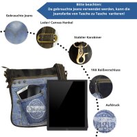 Sunsa Messenger Umhängetasche aus Upcycling Jeans und schwarzem Canvas. Tasche
