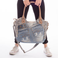 Sunsa Handtasche aus Jeansstoff & Canvas. große Schultertasche/ Shopper