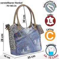 Sunsa Handtasche aus Jeansstoff & Canvas. große Schultertasche/ Shopper