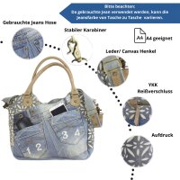 Sunsa Handtasche aus Upcycling Jeans & Canvas. große Schultertasche/ Shopper