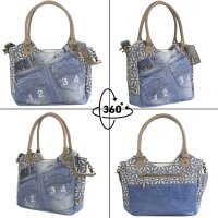 Sunsa Handtasche aus Upcycling Jeans & Canvas. große Schultertasche/ Shopper